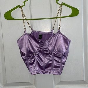 chain detail silky bustier cami crop top